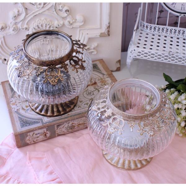 アンティーク風 ガラスベース 花瓶 フラワーベース LEDキャンドル