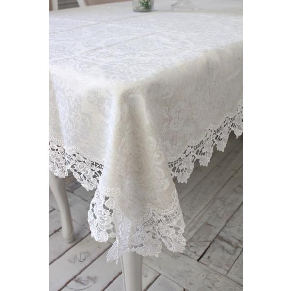 テーブルクロス 6人掛けテーブル 撥水 レース 135×225cm ジャガード