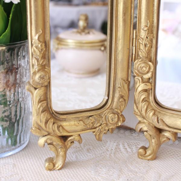 ドレッサーミラー スタンドミラー 三面鏡 ゴールド ミラー バロック