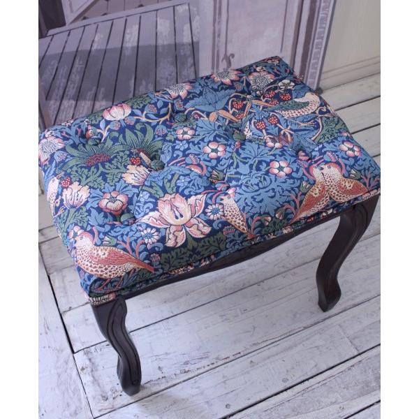 スツール ブラウン オットマン 木製 いちご泥棒柄 モリス風 布張り