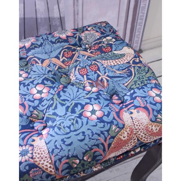 スツール ブラウン オットマン 木製 いちご泥棒柄 モリス風 布張り