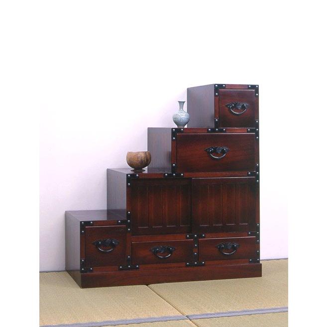 桐天然木 民芸調 階段箪笥 左下がり 純和風 桐箪笥 桐タンス