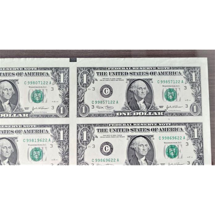 レア】本物のアメリカ1ドル紙幣未裁断32面シート（米ドル$32分！）状態