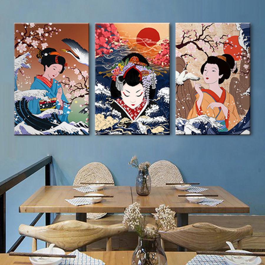 3枚セット 絵画 インテリア ファブリック 絵 和風 アートフレーム 歌舞