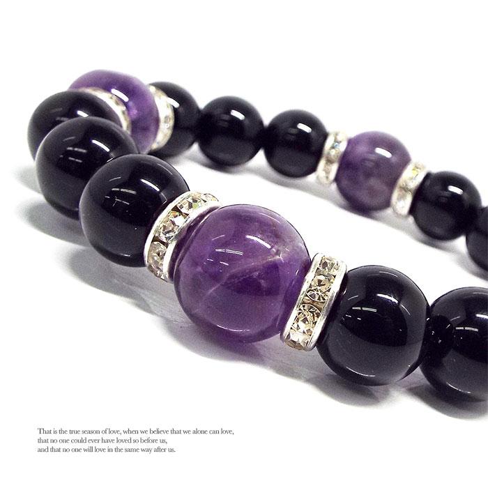 大迫力 大玉 天然石 パワーストーンブレスレット アメジスト オニキス