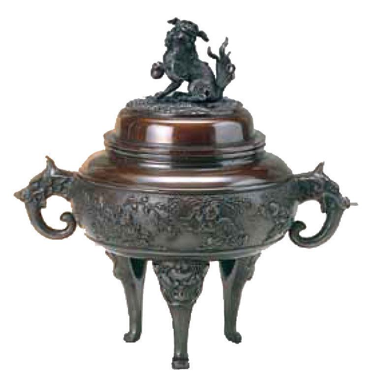 織田幸銅器 香炉 獅子蓋象耳(唐子遊び) 61-05 : サンワショッピング