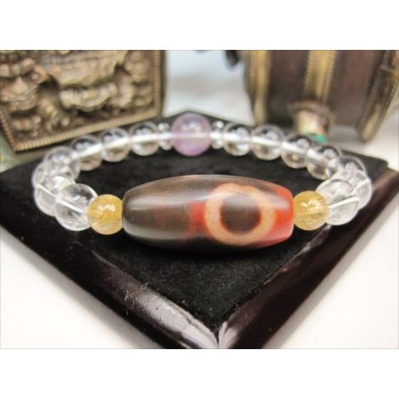 龍紋天珠ブレスレット 日月星天珠＋水晶＋ゴールドルチルクォーツ＋