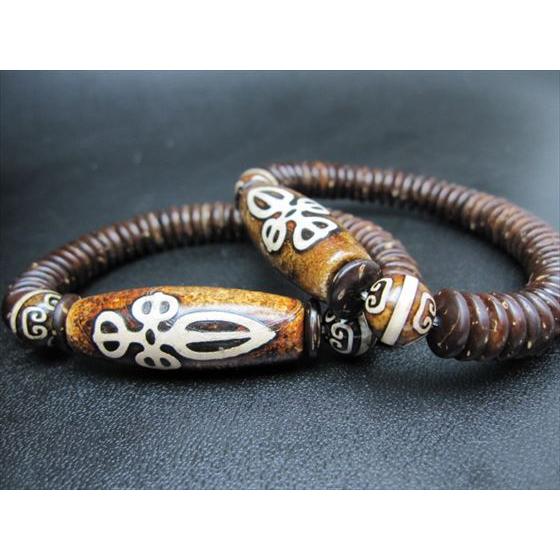 天珠ブレスレット 金剛杵天珠+薬師如意天珠 39×14mm+Φ10.2mm : 天然石