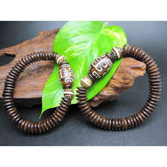 天珠ブレスレット 如意天珠+薬師如意天珠 20×15mm+Φ10.2mm : 天然石の