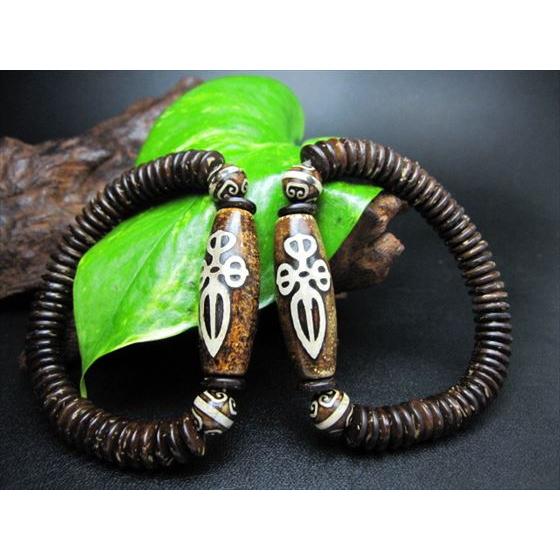 天珠ブレスレット 金剛杵天珠+薬師如意天珠 39×14mm+Φ10.2mm : 天然石