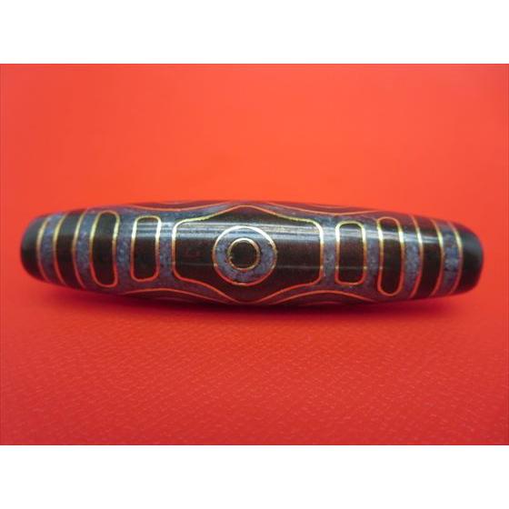チベット銀線天珠 龍眼天珠 約58×14mm 古銅 朱砂入り 一点物 : 天然石