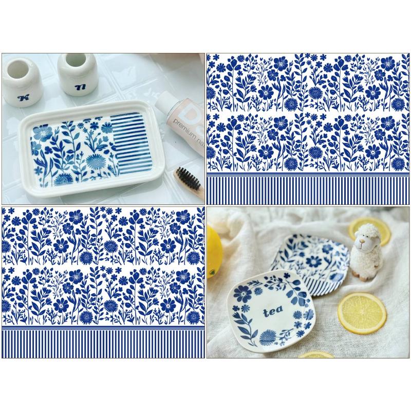 ポーセラーツ 転写紙 【白磁用】ブルーボタニカル転写紙 A4サイズ