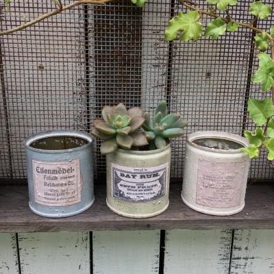 ハンドメイド 多肉植物寄せ植えに リメイク缶S-02 シャビーホワイト