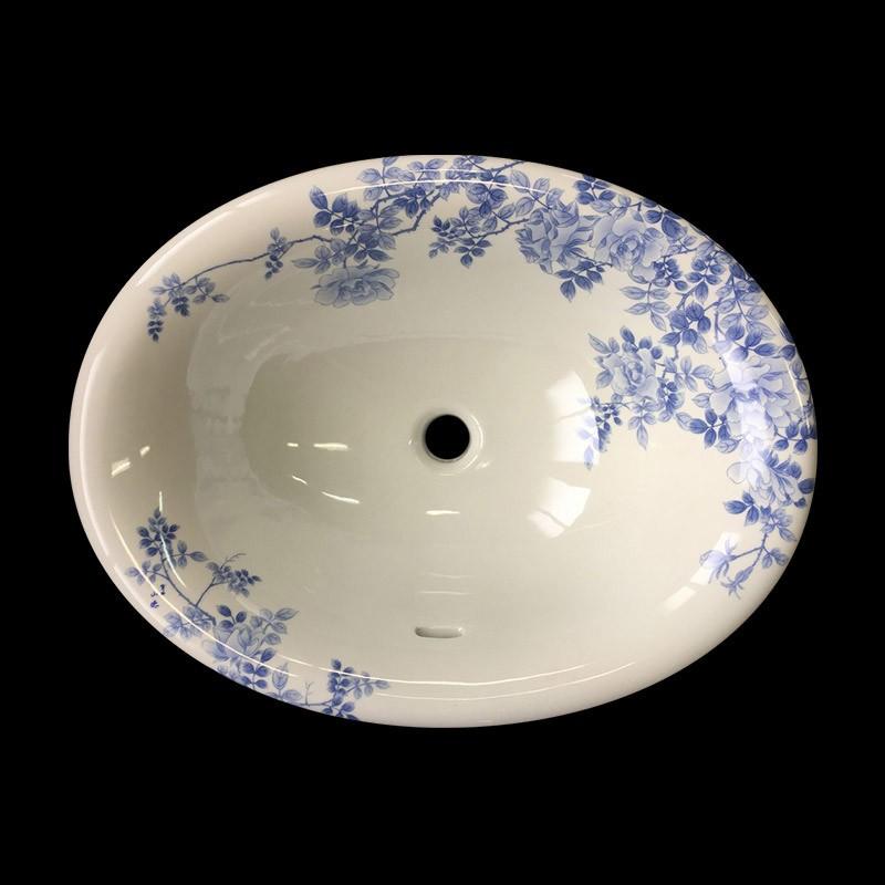 洗面ボウル 有田焼 染付薔薇絵 楕円 W550 陶磁器 : パパサラダ 蛇口と