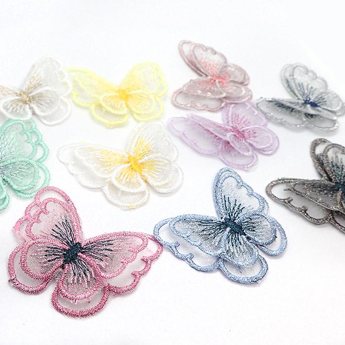 レース パーツ 13.ダブル蝶々 10個売り バタフライ チョウ 刺繍 蝶