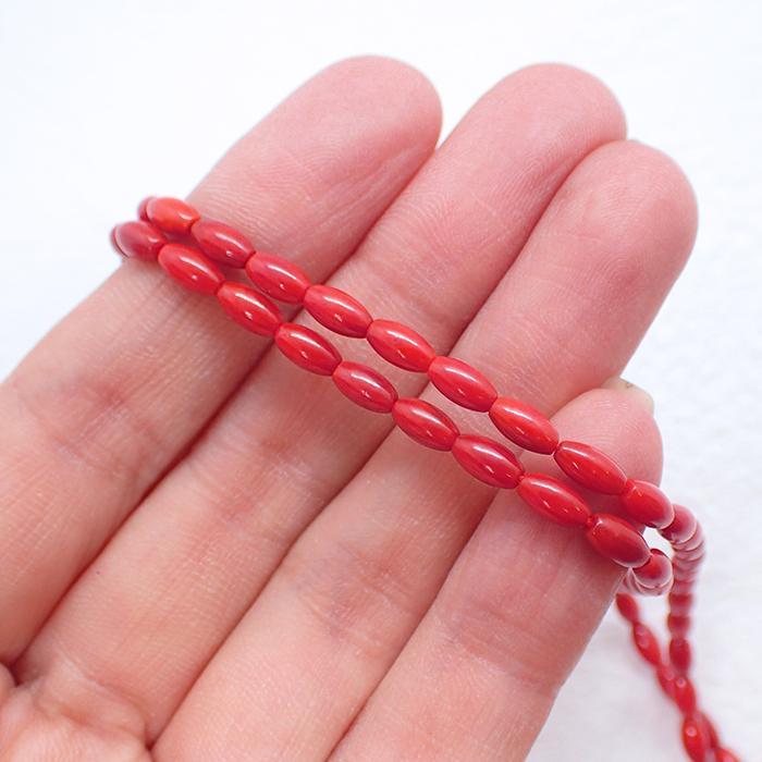 18. サンゴビーズ (染色) ナツメビーズ 1連 全1色 #7 ナツメ コーラル
