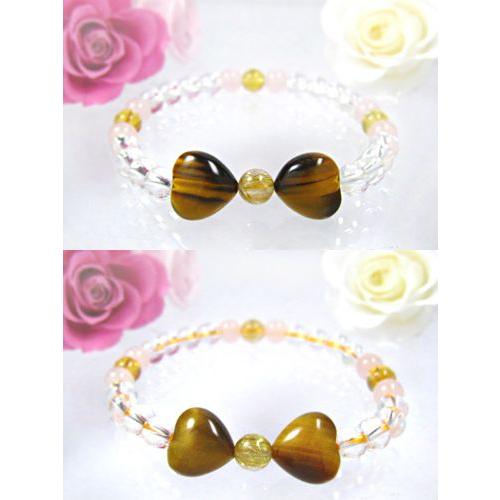 ブレスレット(タイガーアイ,ルチルクォーツ、クリスタル、ローズ