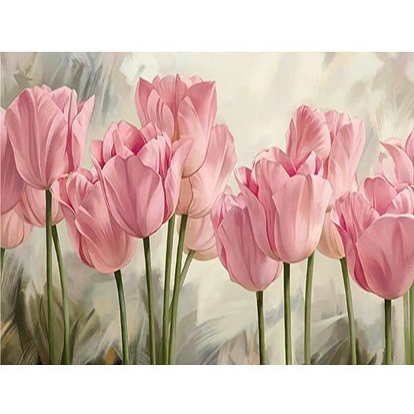 中級 フル ダイヤモンドアート キット ビーズ刺繍 チューリップ ピンク