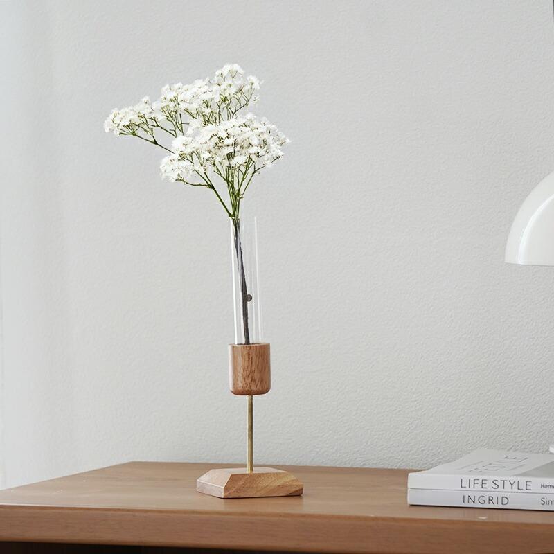 フラワーベース 一輪挿し 花瓶 ガラス 木製 台座 おしゃれ 北欧 韓国