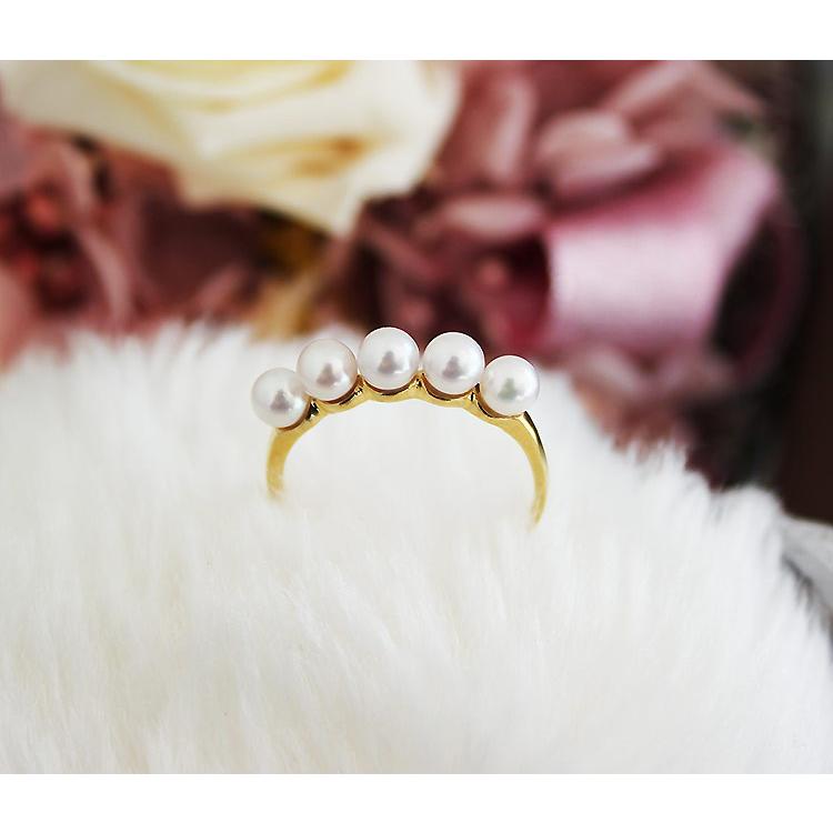 K18 数粒 あこや真珠 ベビーパール リング akoya ring : パール優美