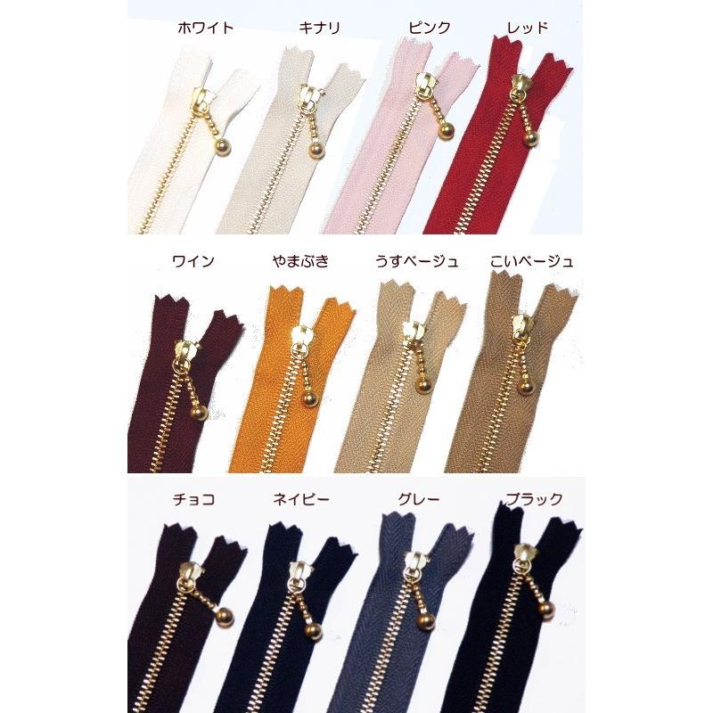 YKK ゴールド・玉付きファスナー20cm(3MGC)ジッパー チャック