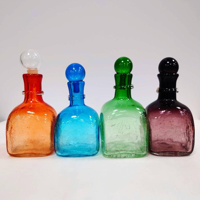 クラックガラスボトル glass 色付きガラス瓶 蓋つき インテリア 置物
