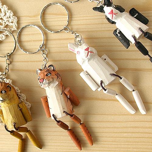 MERCROS ネコポスOK キーホルダー おもしろ ウッドアニマル ミニ Wood