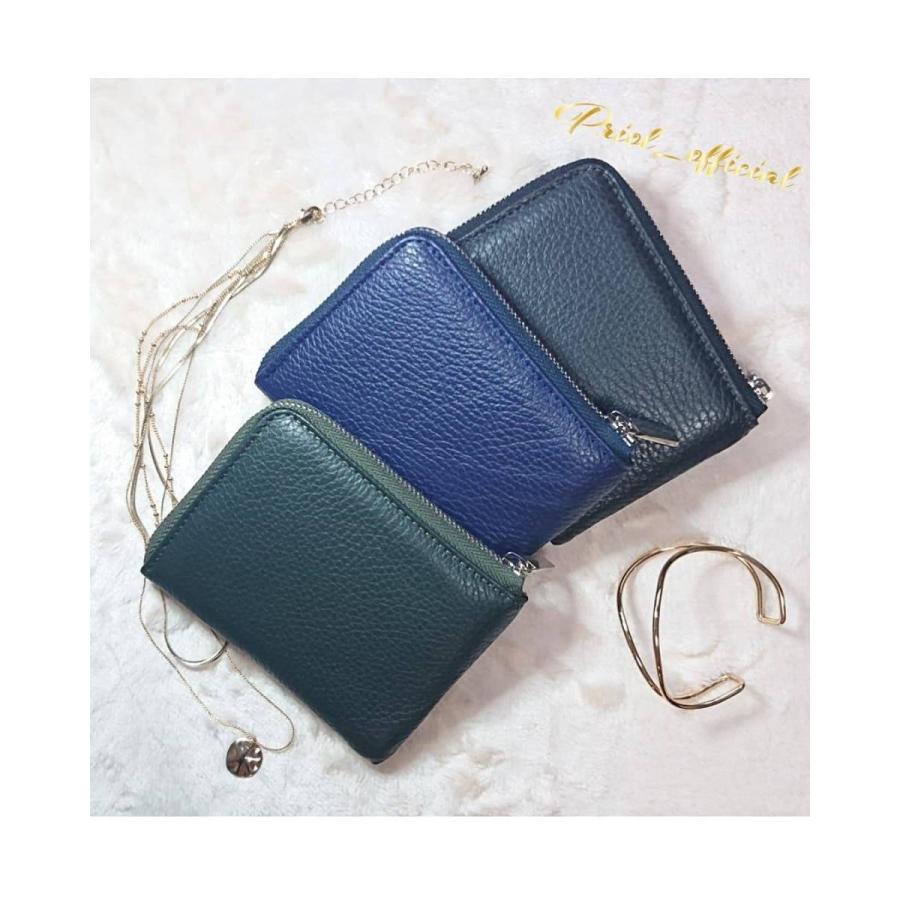 二つ折り財布 L字ファスナー ミニ財布 イタリアンレザー 本革 薄型