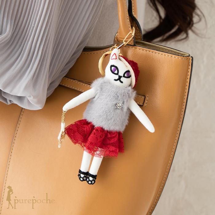 ドールバッグチャーム バッグアクセ おでかけ 猫 ネコ 赤 : purepoche