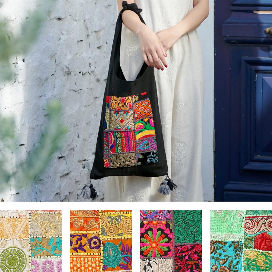 ショルダーバッグ インド綿 カンバディア パッチ ノットハンドルバッグ