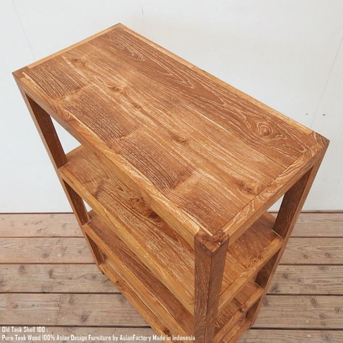 オールドチーク無垢材 4段ラック幅60cm×高さ100cm 送料無料 本棚