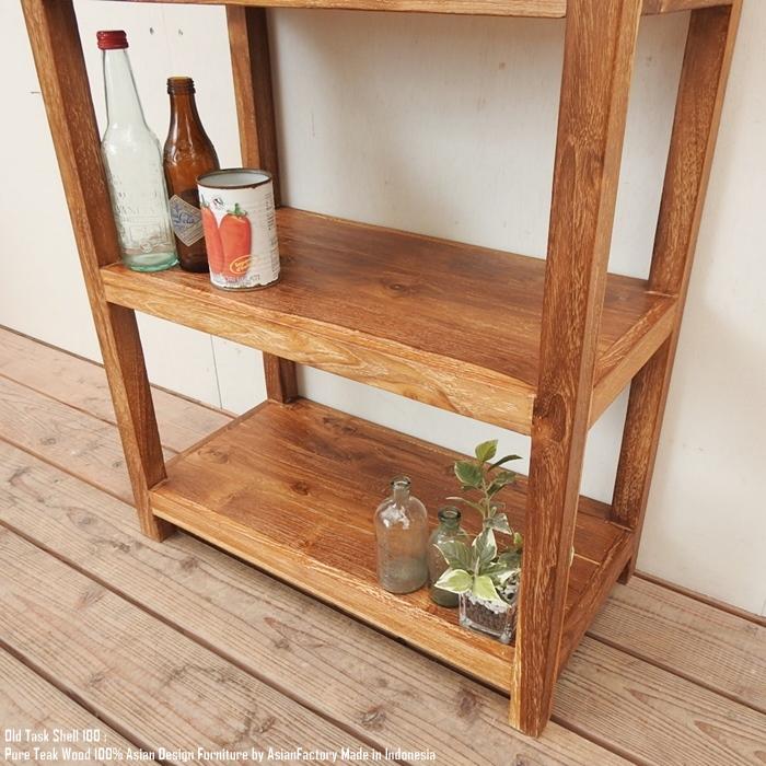 オールドチーク無垢材 4段ラック幅60cm×高さ100cm 送料無料 本棚