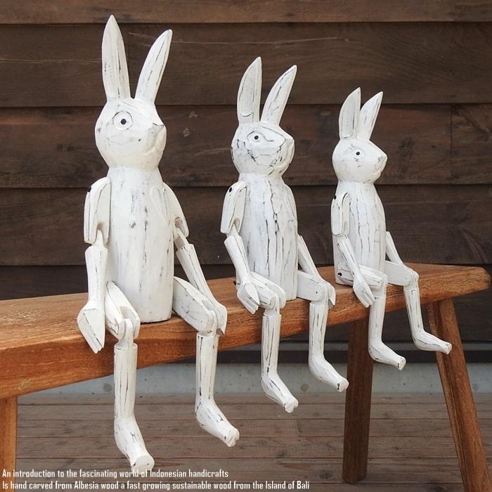 お座り うさぎさん 白 Lサイズ ウェルカム人形 兎 ウサギ 木製 木彫り