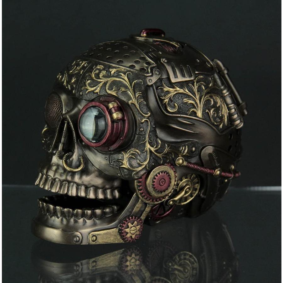 スチームパンク風 花柄装飾 片眼鏡スカル 顎が可動 アンティーク