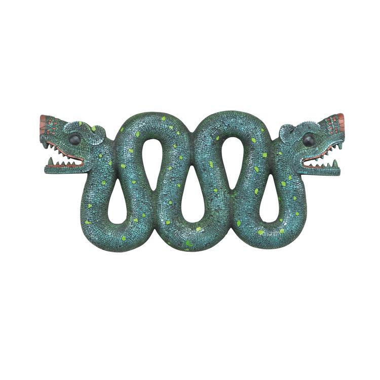 古代アステカの双頭の蛇の壁彫刻壁飾りターコイズ色モザイクヘビ装飾品