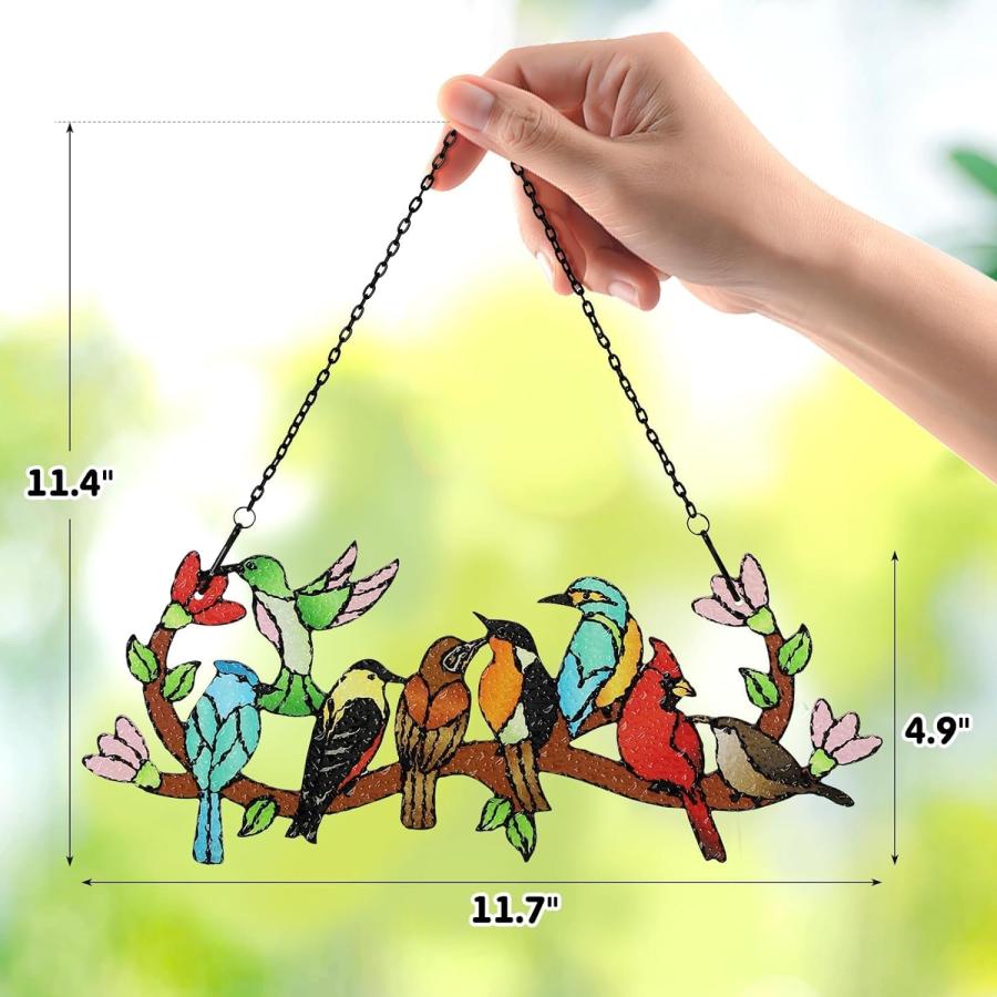 枝に止まる鳥ステンドグラス カーディナル ハチドリ カワセミ両面