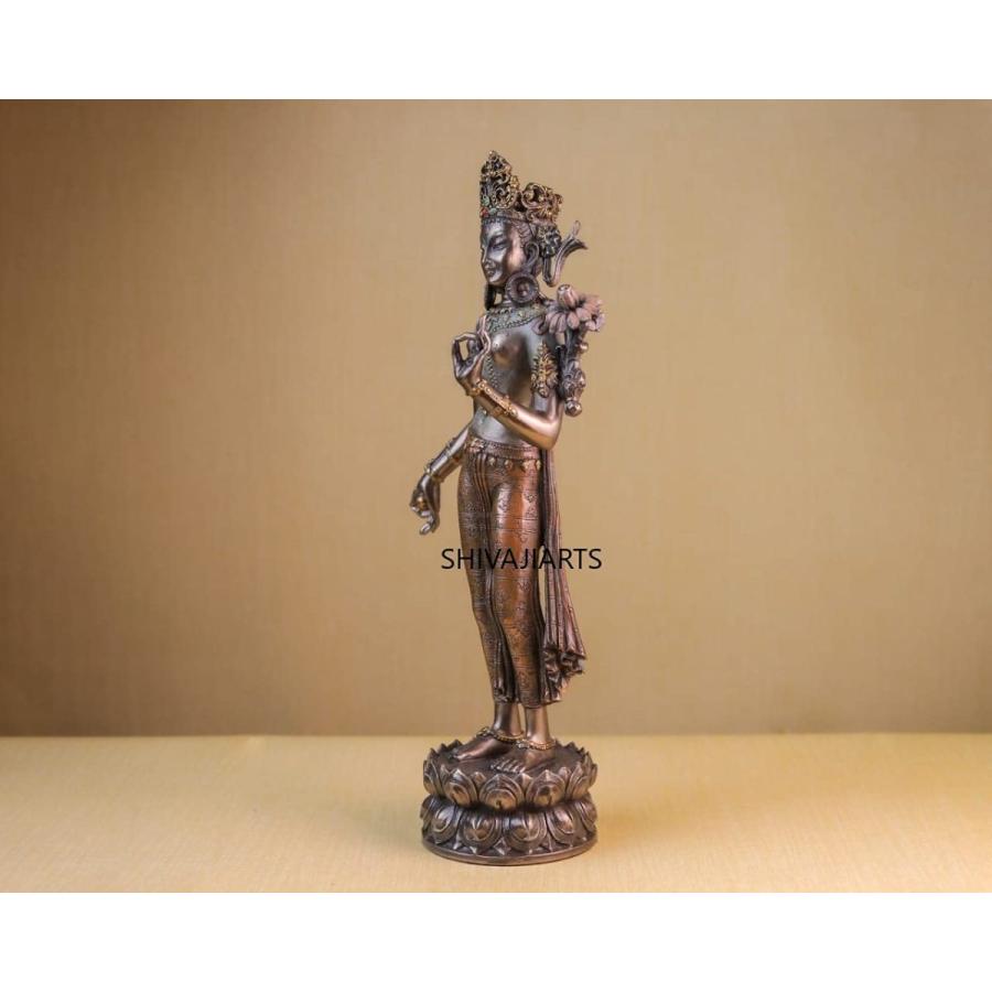 立っているグリーン・緑ターラー菩薩彫像 約30cm チベット女神、仏教