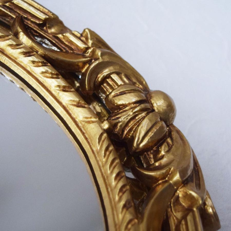 イタリア製 ロココ調 ヨーロピアン 壁掛け鏡 オーバルミラー ゴールド