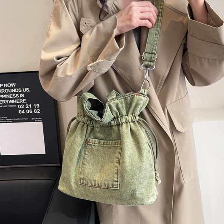 デニム 巾着バッグ ショルダー レディース 巾着 バッグ トートバッグ