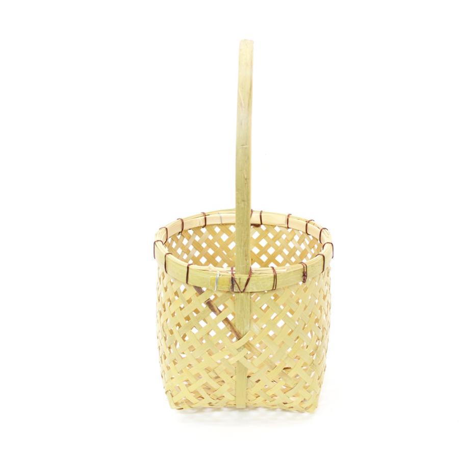 竹の収穫かご 芋堀籠 S 透かし 丸 一本手 青竹 竹籠 : ラタンハウス