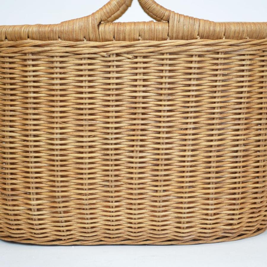 ラタンバスケット深型 オーバル 籐かご ピクニックバスケット : ラタン