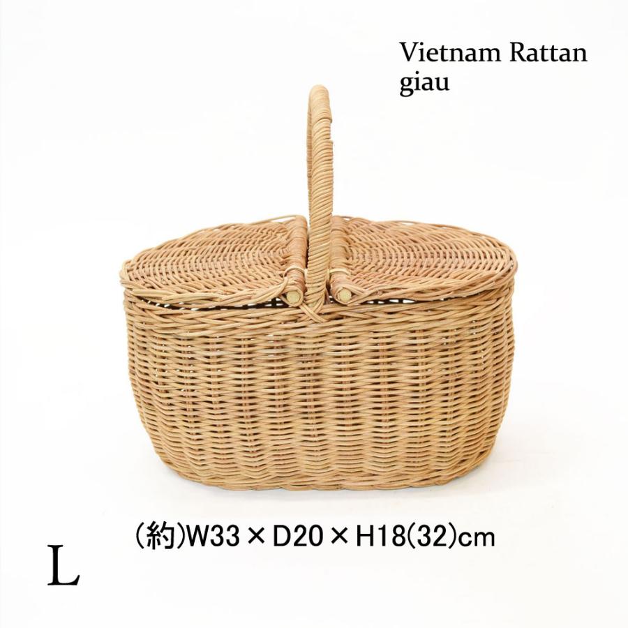 ラタン製 ピクニックバスケット 蓋つき オーバル L 籐籠 : ラタン