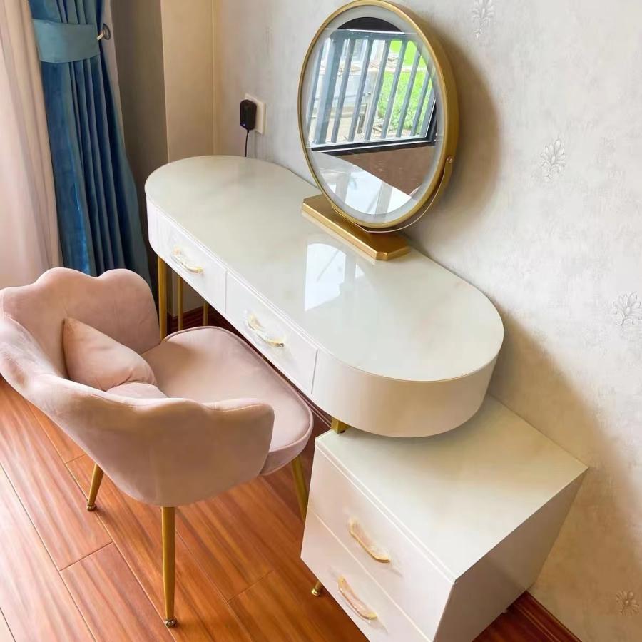 ドレッサー鏡台 オシャレ 北欧風 ガラス天板 コスメ台 化粧台