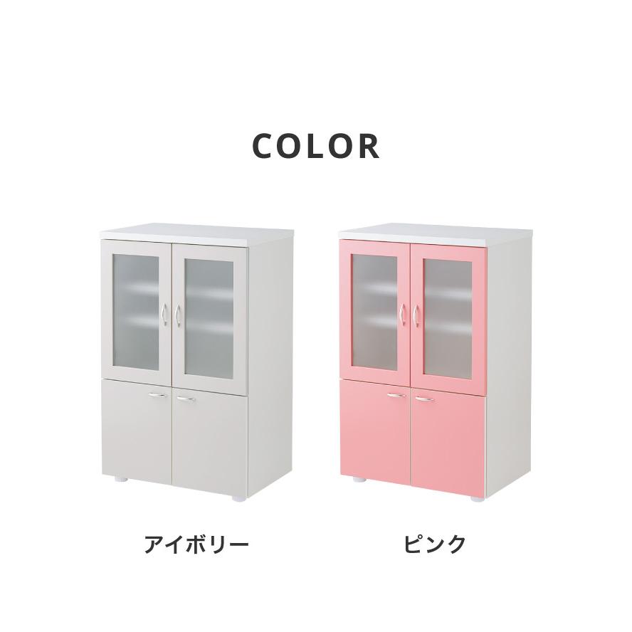 日本製 食器棚 【完成品】ロータイプ 稼働棚付き 幅60cm ガラス扉