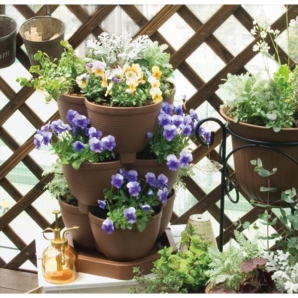 5個セット】連結鉢 タワーポット チョコブラウン （ プラスチック製