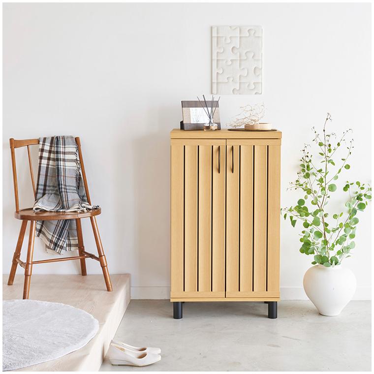 白井産業 下駄箱 シューズボックス 幅60cm 高さ103cm ホワイト 白木目