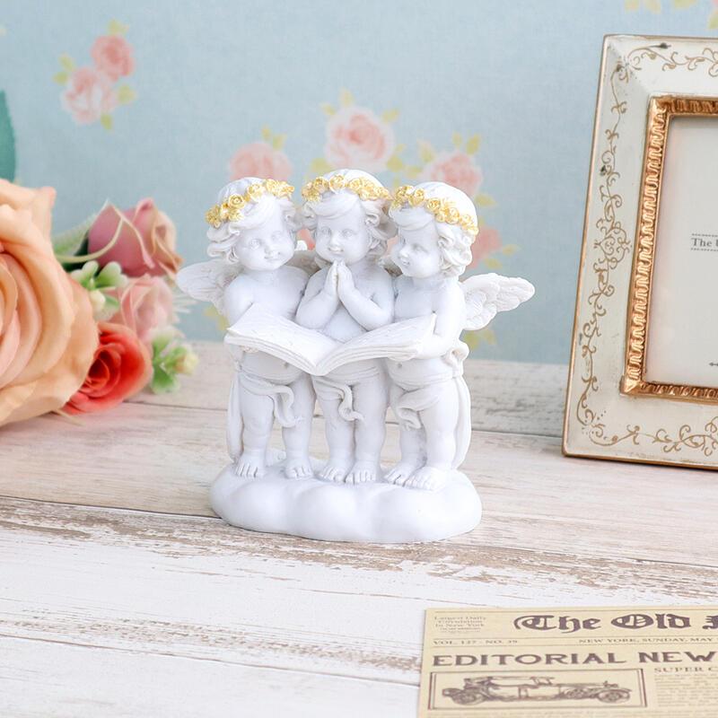 エンジェル 絵本 花冠 かわいい3人の天使 置物 エンゼル ゴールド