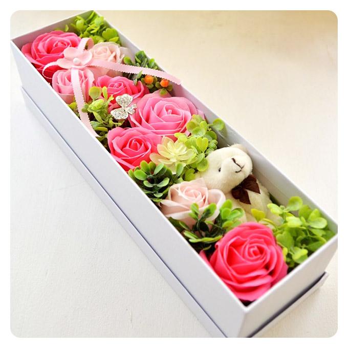 ソープフラワー ギフト スリム ボックス くま入り ソープ フラワー