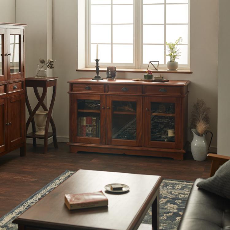 キャビネット 幅120cm ヴィンテージ 天然木 完成品 マホガニー サイド