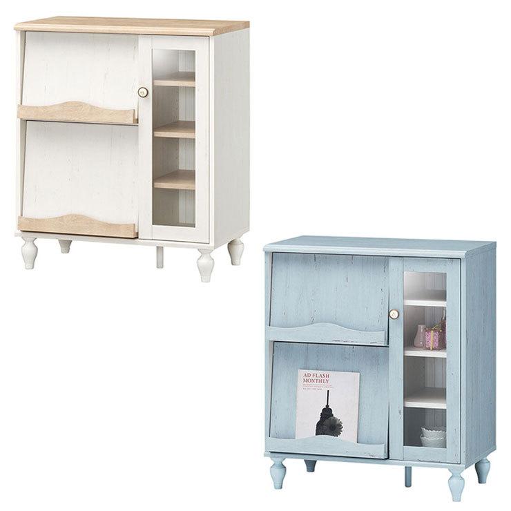 白井産業 フレンチシャビーカフェ フラップ ガラスキャビネット 収納